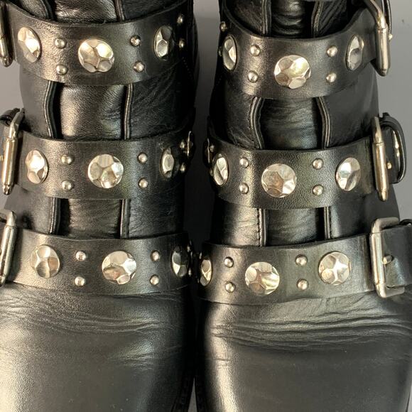 MAJE Size 9 Black Leather Studded Belted Side Zipper Military Ankle Boots - Picture 8 of 8